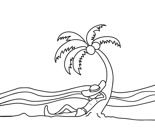 Schwarz-Weiß-Zeichnung vom Entspannen am Strand — Stockvektor
