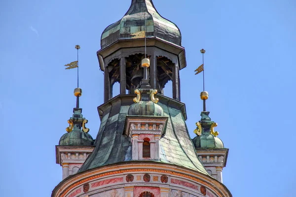 Cesky Krumlov Czech April 2012 Fragment Picturesque Restored Colorful Tower — Stock Photo, Image