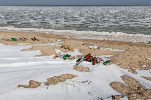 Toto Znečištěné Pobřeží Azova Zimě — Stock fotografie