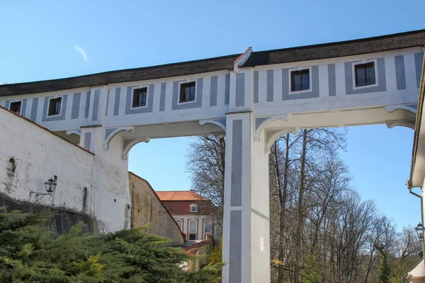 Cesky Krumlov Checa Abril 2012 Este Puente Pasillo Que Conecta — Foto de Stock