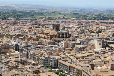 GRANADA, SPAIN - MAY 20, 2017: This is an aerial view of the Cathedral and the old part of the city from the height of the Alcazar.