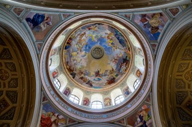 EGER, HUNGARY - MAY 27, 2024: This is a view from the inside of the frescoed dome of the Eger Basilica.