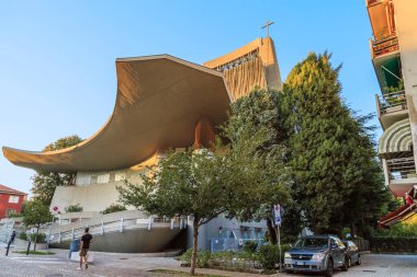 Venedik, İtalya - 8 Eylül 2018 Burası şehrin ana karasındaki İsa 'nın Kutsal Kalbi' nin modern kilisesi..