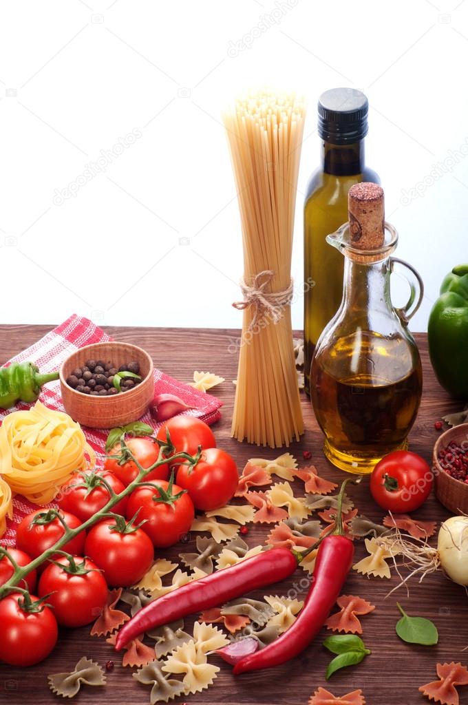 Ingredients for cooking pasta. Italian food concept