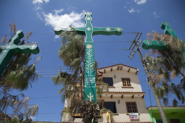 Yeşil Ahşap çapraz olarak Hint köy, San Juan Chamula, Meksika