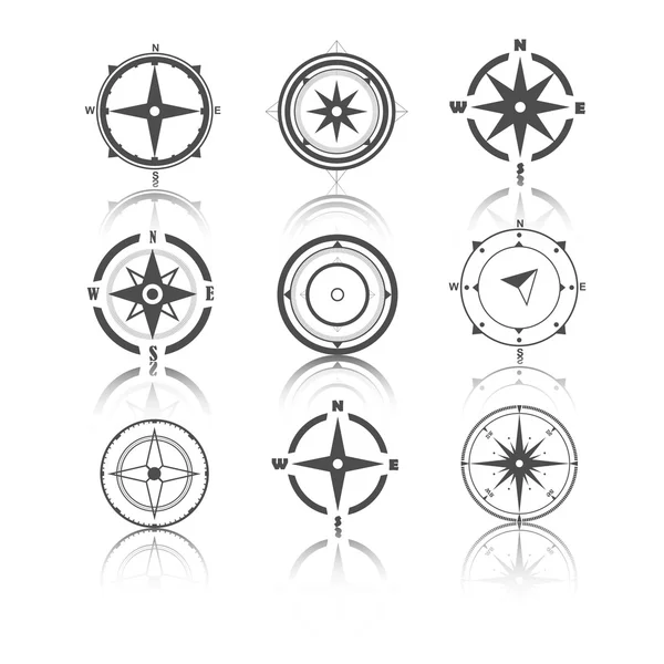Bússola de rosa do vento conjunto de símbolos vetoriais planos — Vetor de Stock