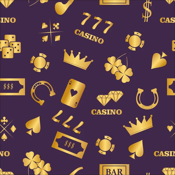 Seamless vector pattern of gold casino icons on background — Stock Vector