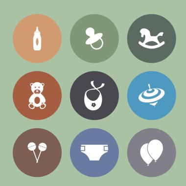 Vektör çocuk oyuncakları ile düz çıkartmaları kümesi