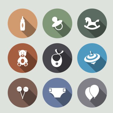 Vektör çocuk oyuncakları ile düz çıkartmaları kümesi