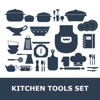 Mutfak araçları siluet vektör set