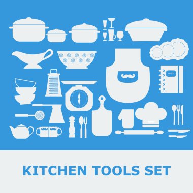 Mutfak araçları beyaz siluet vektör Icons set