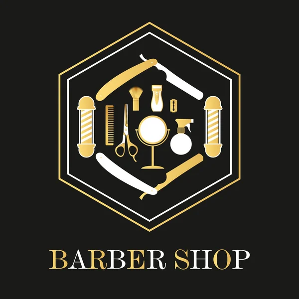 Saç salonu kuaför dükkanı işareti ve Hizmetleri Tasarım şablonu — Stok Vektör