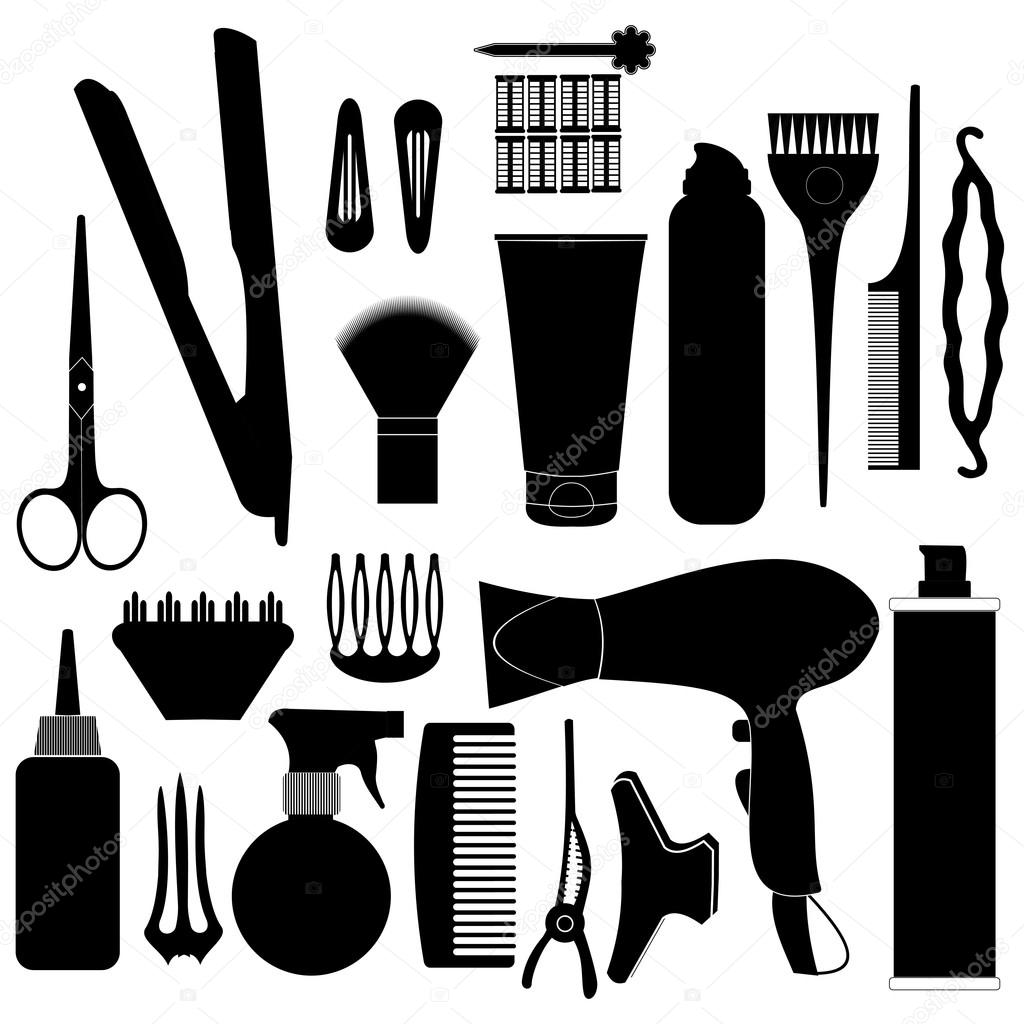 Hairdressing related symbol. Vector set of accessories for hair