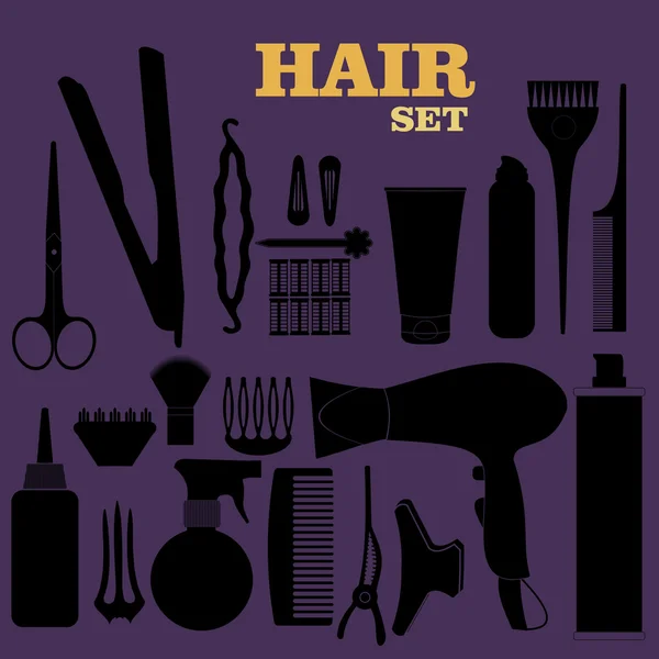 Símbolo relacionado con la peluquería. Vector conjunto de accesorios para el cabello — Archivo Imágenes Vectoriales