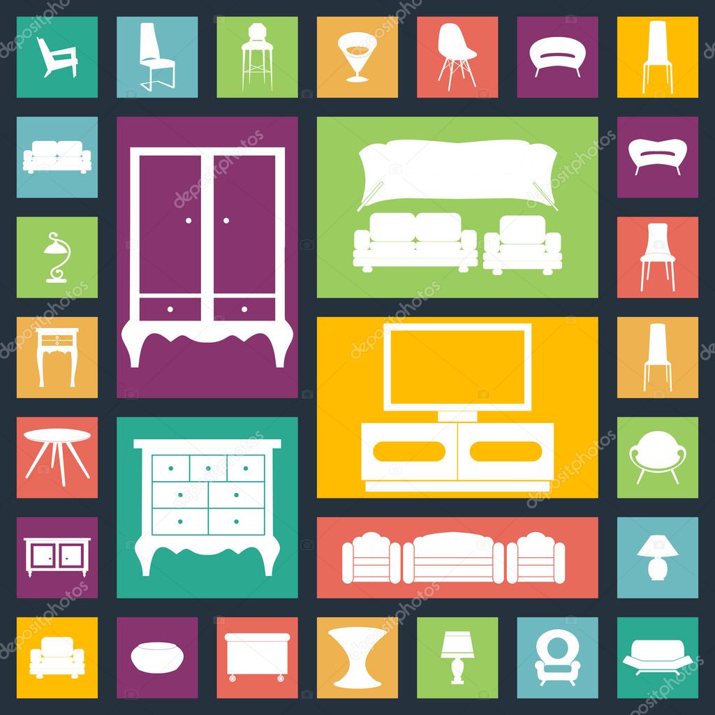 Home furniture icons set