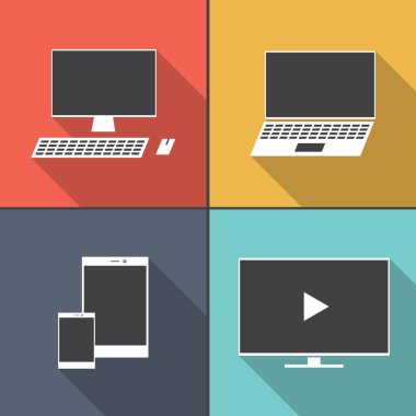 Uzun gölge ile elektronik cihaz düz simgeler kümesi