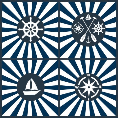 Deniz Icon set. Çapa, lifebuoy, gemi direksiyon simidi