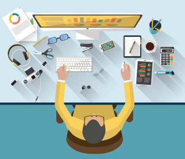 Flat design of business concept and work concept  place of work