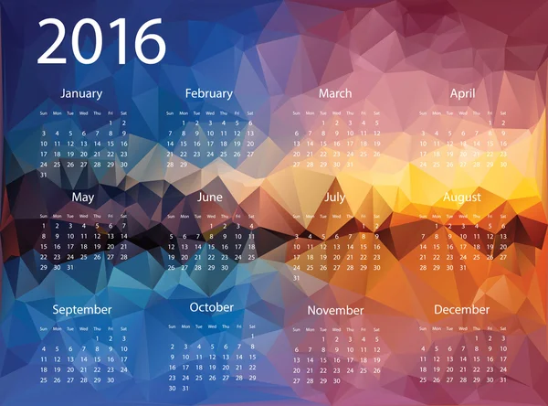 Calendario del año 2016 — Archivo Imágenes Vectoriales