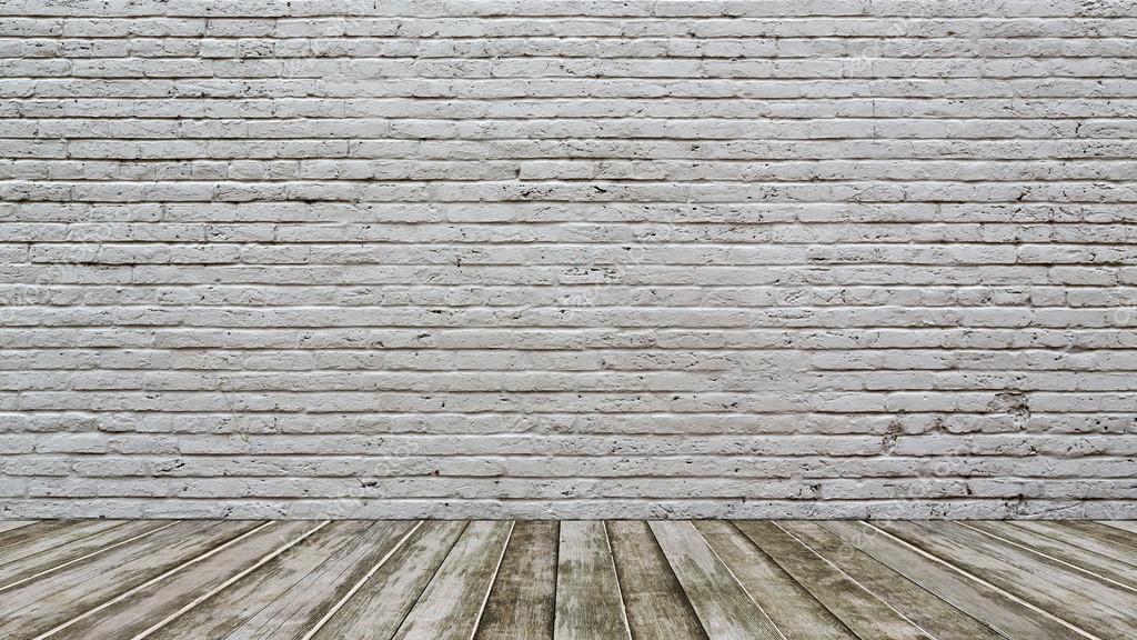 White Brick  Wall  and Wood Floor  Background   Stock Photo 