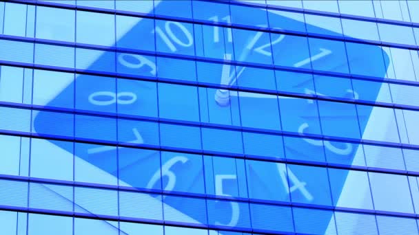 Jam abstrak dengan latar belakang bangunan jendela kantor — Stok Video