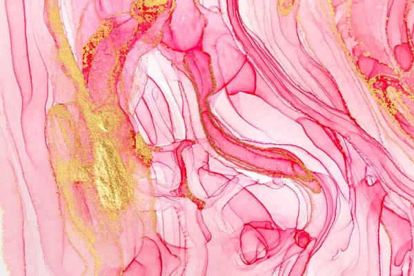 Abstract spring pink peony background. Pink and gold watercolor pattern.