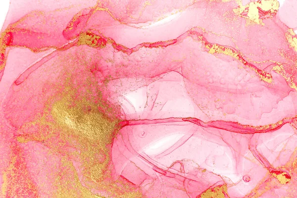Abstract layers of pink paint background. Pink and gold watercolor pattern.