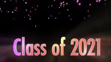 2021 tebrik sınıfı 3D grafik metin animasyonu konfeti parçacık etkisi mavi arkaplan üzerinde