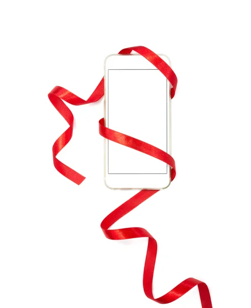 Diseño del día de San Valentín con teléfono celular y cinta roja — Foto de Stock