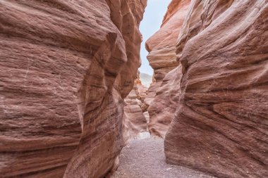 İsrail 'de seyahat et. Kızıl Kanyon, Eilat Dağları 'ndaki en popüler rotalardan biridir. Vadi, kırmızı kumtaşının derinliklerine doğru oyularak dar ve etkileyici bir kanyon oluşturur.
