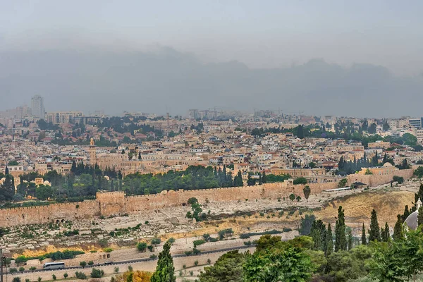 Panorama Old City Jerusalem Monumental Defensive Walls World Holy Places — Stock Photo, Image