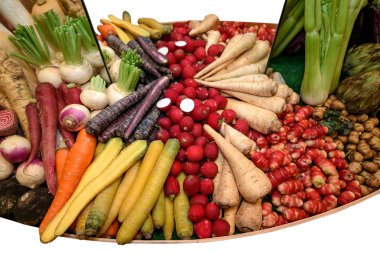 Kök maydanoz, turp, havuç farklı çeşitleri, rezene, enginar, şalgam. Sağlıklı beslenme kavramı