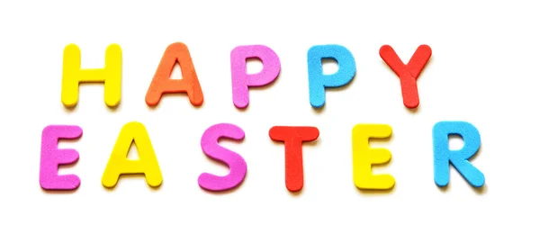 Text of colorful letters Happy Easter on the white background. Isolated — Stock Photo, Image
