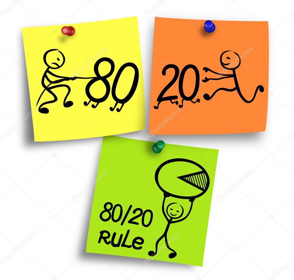 Illustration of 80/20 rule on a colorful notes.