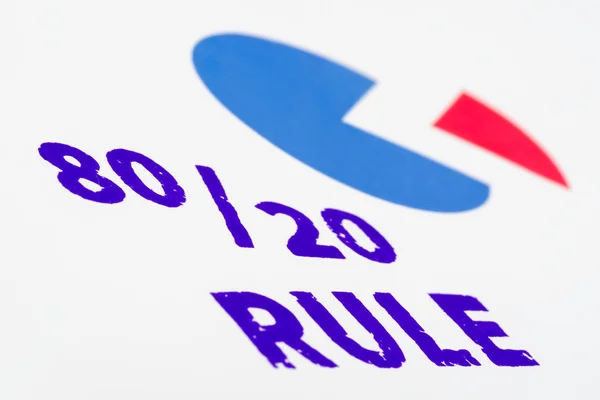 80/20 rule stamp with a pie graph, macro shot. — Stock Photo, Image