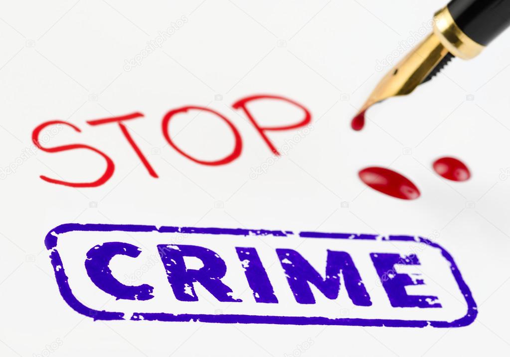 Stop crime stamped with bleeding fountain pen