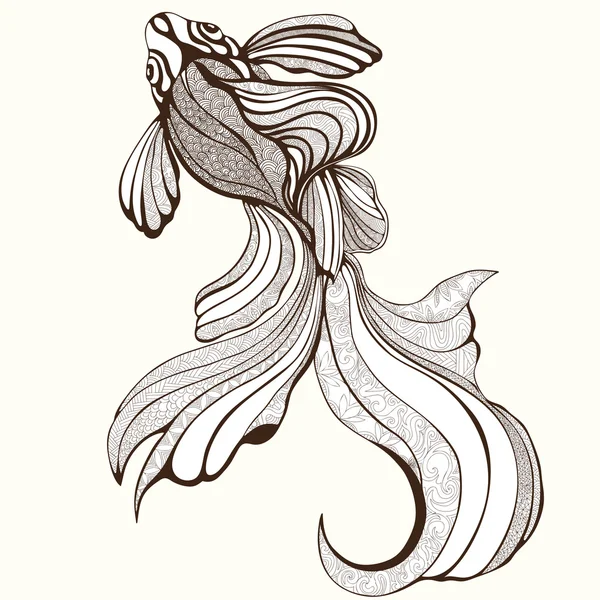 Abstract fish, coloring, sketch, hand drawing, graphic. Elegant fish and a variety of patterns. Decorative element, vintage style, tattoo, painting, print. Vector illustration — Stock Vector