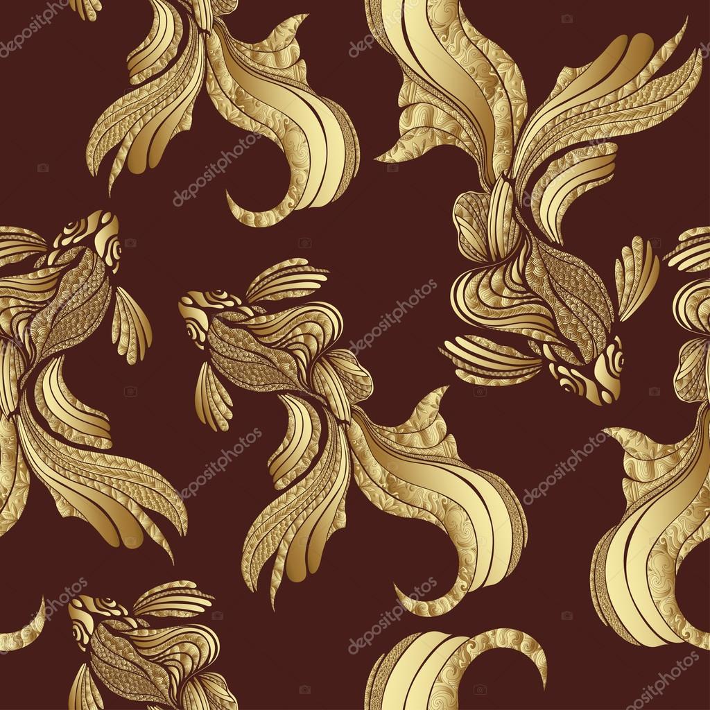 Abstract Gold fish seamless pattern, vintage. Decorative elegant fish, with golden scales, with a variety of gold ornaments. Jewel ornament. Rich, luxurious design element. Wallpaper, fabric design Stock Vector Image by ©Eva_Che # Abstract Gold fish seamless pattern, vintage. Decorative elegant fish, with golden scales, with a variety of gold ornaments. Jewel ornament. Rich, luxurious design element. Wallpaper, fabric design Stock Vector Image by ©Eva_Che #