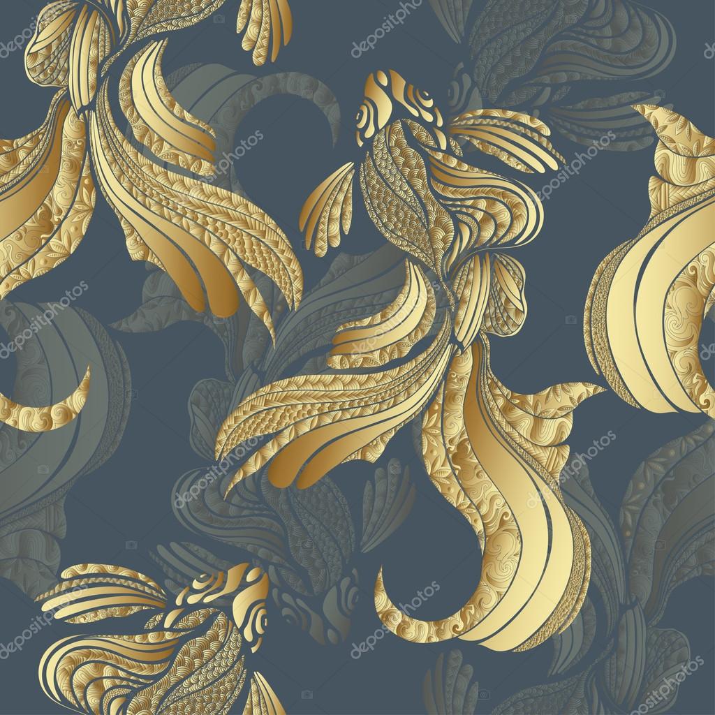 Abstract Gold fish seamless pattern, vintage. Decorative elegant fish, with golden scales, with a variety of gold ornaments. Jewel ornament. Rich, luxurious design element. Wallpaper, fabric design Stock Vector Image by ©Eva_Che # Abstract Gold fish seamless pattern, vintage. Decorative elegant fish, with golden scales, with a variety of gold ornaments. Jewel ornament. Rich, luxurious design element. Wallpaper, fabric design Stock Vector Image by ©Eva_Che #