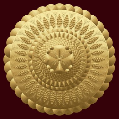 Mandala altın. Yuvarlak süsleme desen. Vintage dekoratif öğeler. Doğu desen, Arapça, Indian. Kullanılan kumaş tasarım, baskı, oyma işi, broş, değerli bir mücevher. Vektör çizim