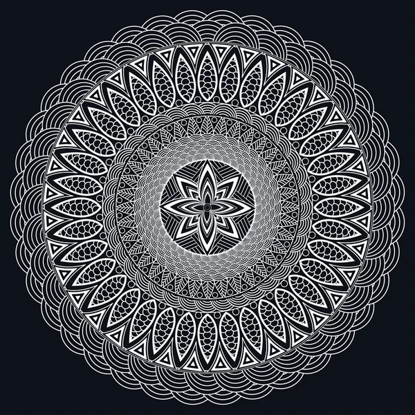 Mandala monochromatický. Boho styl, hippie bižuterie. Kulaté Ornament vzor. Vintage dekorativní prvky. East vzorek, arabština, indický. Slouží k navrhování tkanin, tisk, tetování. Vektorové ilustrace — Stockový vektor