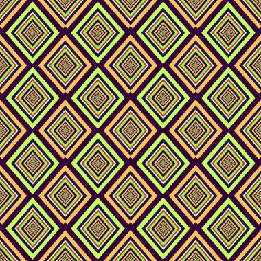 Geometrik seamless modeli. Renkli elmaslar, zıt Renkler parlak çizgiler. Duvar kağıdı, kağıt, ambalaj, tekstil baskı, tekstil tasarımı, kapak kullanılabilir. Vektör çizim