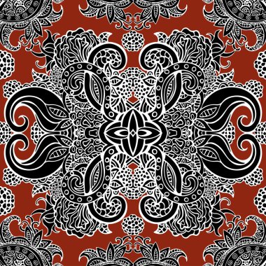 Boho stil, etnik siyah süsleme, seamless modeli. Soyut çiçek bitki doğal desen. Çiçek çiçek grafik yazdırma. Oryantal model, hippi, Hint, fantezi, Osmanlı. Vintage dekor elementleri