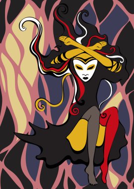 Maça kızı. Başak burcu. Gotik kız psychedelic, soyut bir gerçeküstü tarzı. Kasvetli cadı, daemon, karakter muhteşem. Oyun kağıdı, Astroloji, yazdırma giyim, dövme tasarımı için