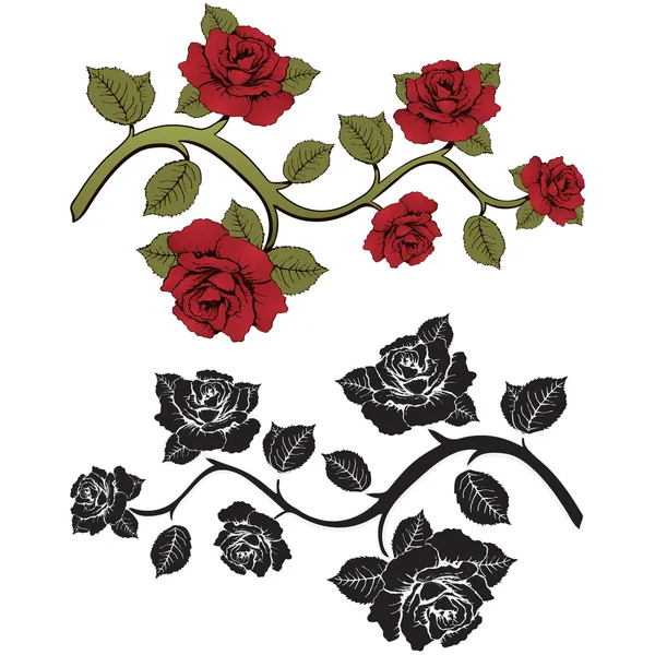 Flower branch roses. Set of red and black  branches. Floral print. Ornament with .  frame,  card, border  flowers, banner, decoration. Vector  background — Stock Vector