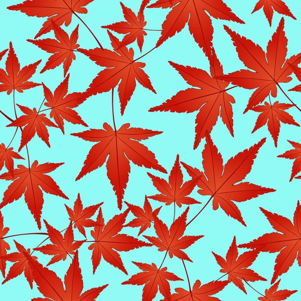 Κόκκινα φύλλα χωρίς ραφή πρότυπο, διάνυσμα φόντο. Φθινόπωρο σε μπλε. Για το σχεδιασμό των ταπετσαρία, ύφασμα, υλικό διακόσμηση — Διανυσματικό Αρχείο