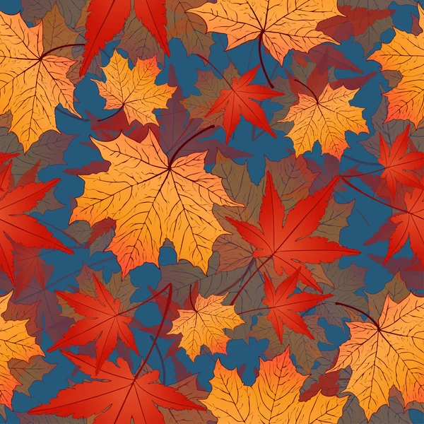 . Blad naadloze patroon, Vector achtergrond. Herfst geel en rood bladeren op een blauw. Voor het ontwerp van behang, stof, decoratiemateriaal — Stockvector