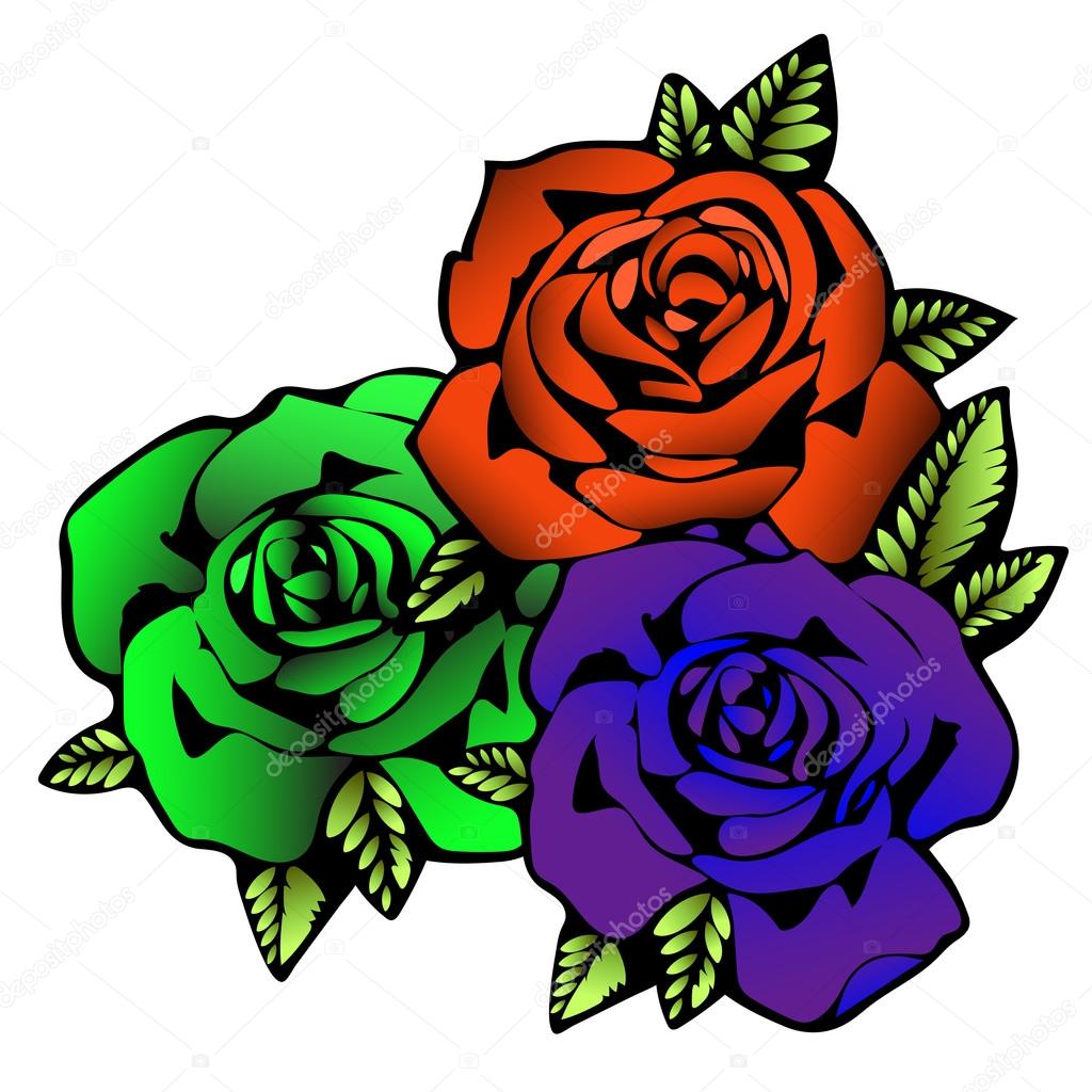 rosa flor desenho de tatuagem três flores rosas em cores