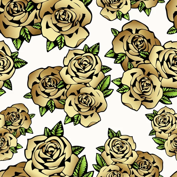 Gold Rose Blumen nahtloses Muster, Vektor Hintergrund. Luxusdesign, teure Basis. für Textilien, Stoff, Tapeten — Stockvektor