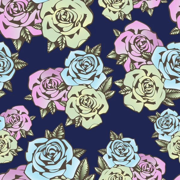 Rose Blume nahtlose Muster, Vektor Hintergrund. Blüten Rosen in ungewöhnlichen Farben kreativ, blaue Knospe, rosa und gelb grünen Rosenknospe. für Textildesign, Stoff, Tapete — Stockvektor